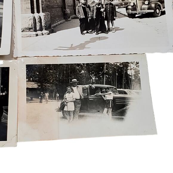 B&W 1940s People Posing in Front of Car Vehicle Landscape Snapshot Man Children - Picture 5 of 8